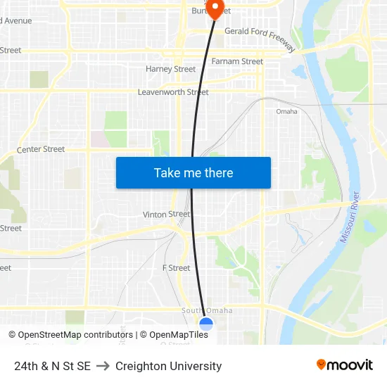 24th & N St SE to Creighton University map