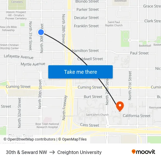 30th & Seward NW to Creighton University map