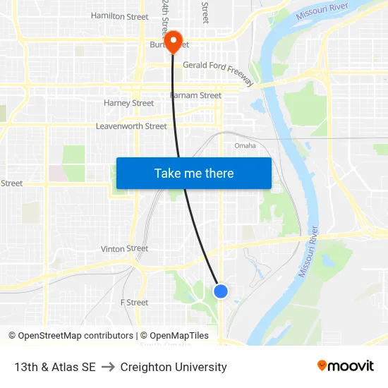 13th & Atlas SE to Creighton University map