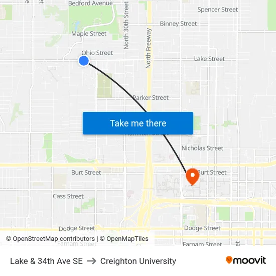 Lake & 34th Ave SE to Creighton University map