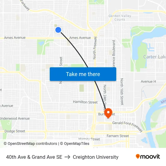 40th Ave & Grand Ave SE to Creighton University map