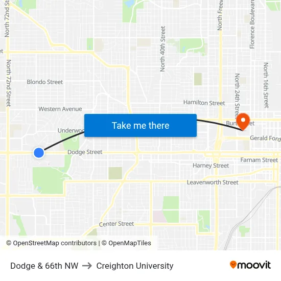 Dodge & 66th NW to Creighton University map