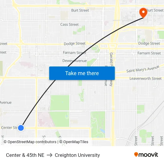 Center & 45th NE to Creighton University map