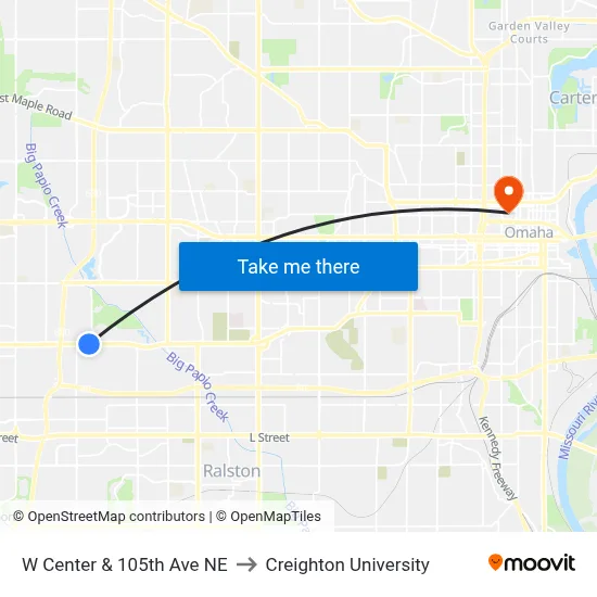 W Center & 105th Ave NE to Creighton University map