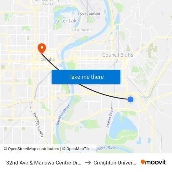 32nd Ave & Manawa Centre Dr SW to Creighton University map