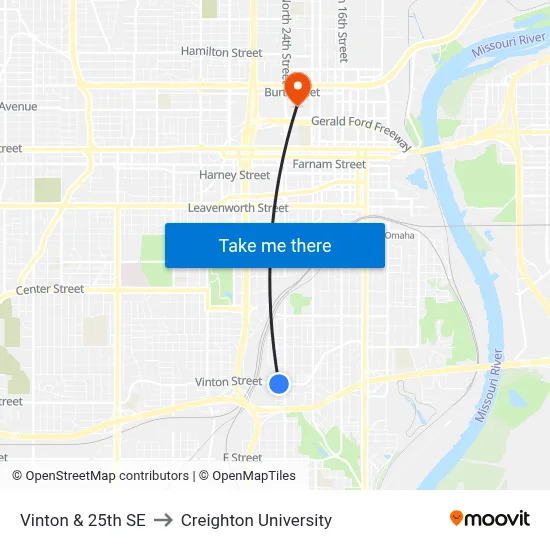 Vinton & 25th SE to Creighton University map