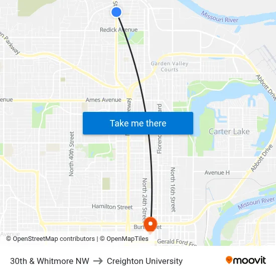 30th & Whitmore NW to Creighton University map