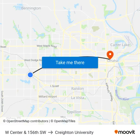 W Center & 156th SW to Creighton University map