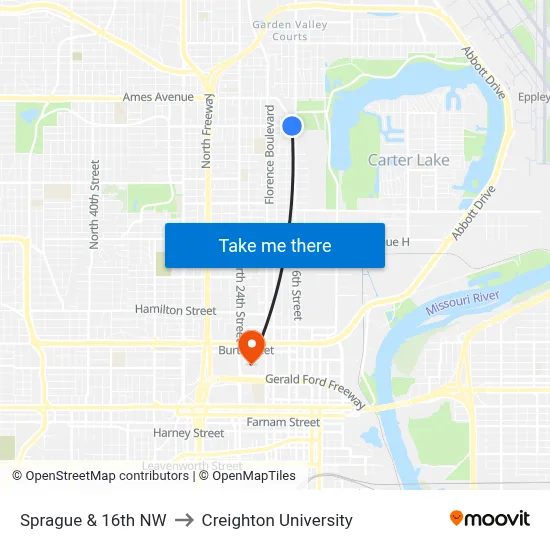 Sprague & 16th NW to Creighton University map