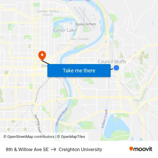 8th & Willow Ave SE to Creighton University map