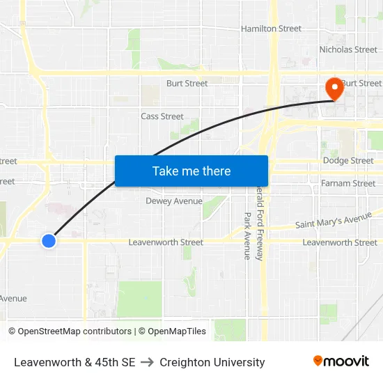 Leavenworth & 45th SE to Creighton University map