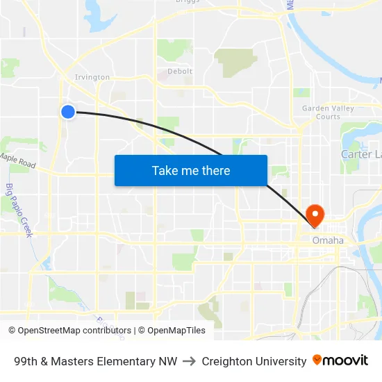 99th & Masters Elementary NW to Creighton University map