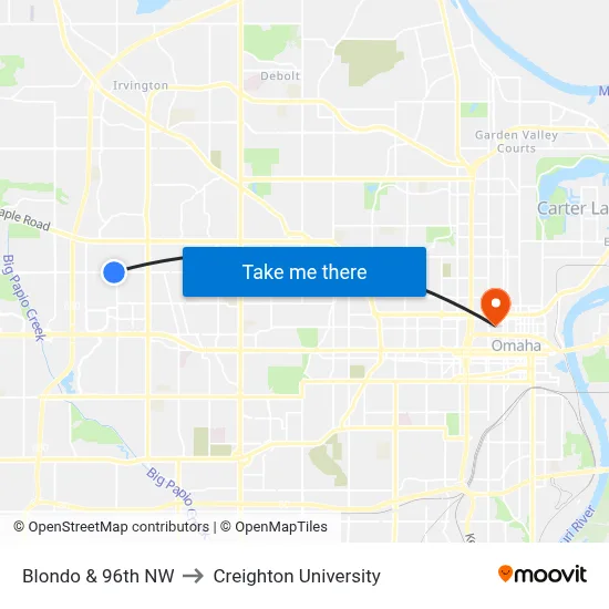 Blondo & 96th NW to Creighton University map