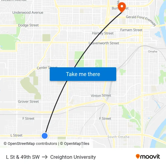 L St & 49th SW to Creighton University map