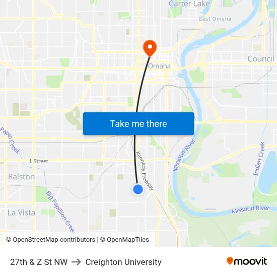 27th & Z St NW to Creighton University map