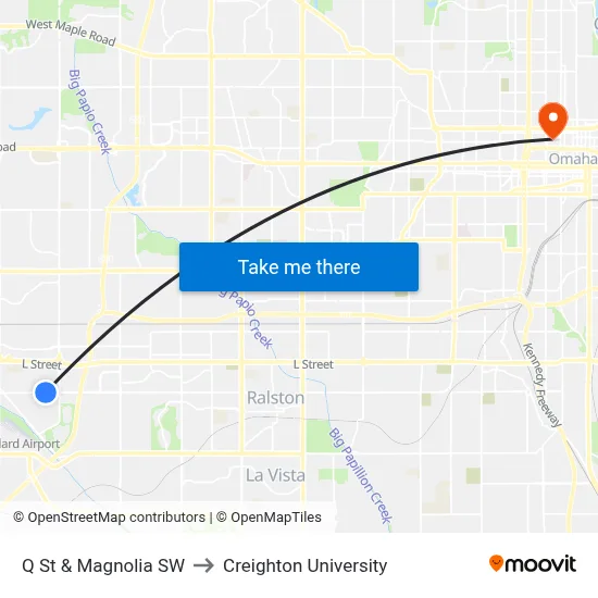 Q St & Magnolia SW to Creighton University map