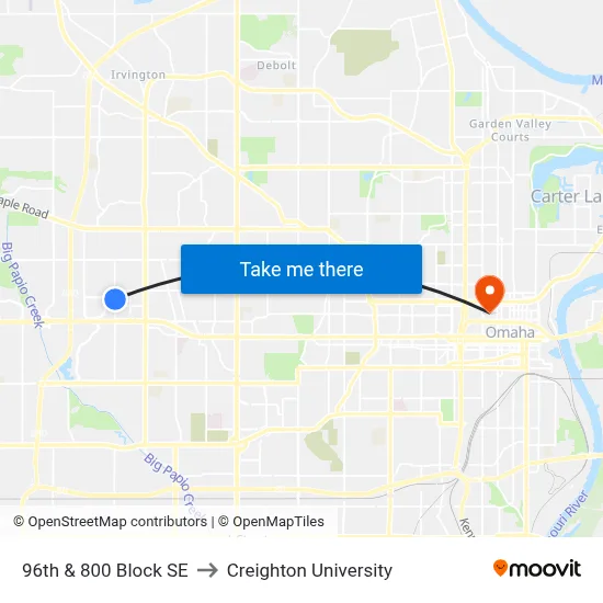 96th & 800 Block SE to Creighton University map