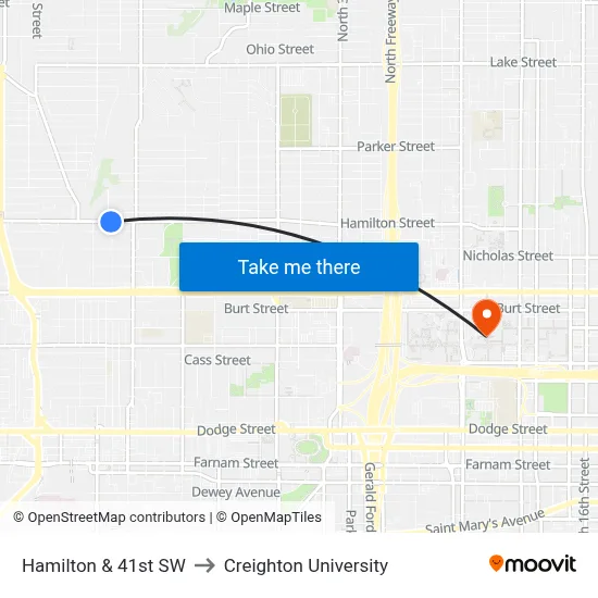 Hamilton & 41st SW to Creighton University map
