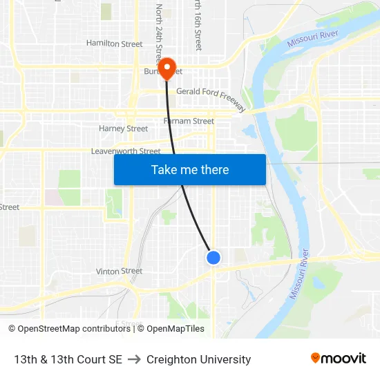 13th & 13th Court SE to Creighton University map