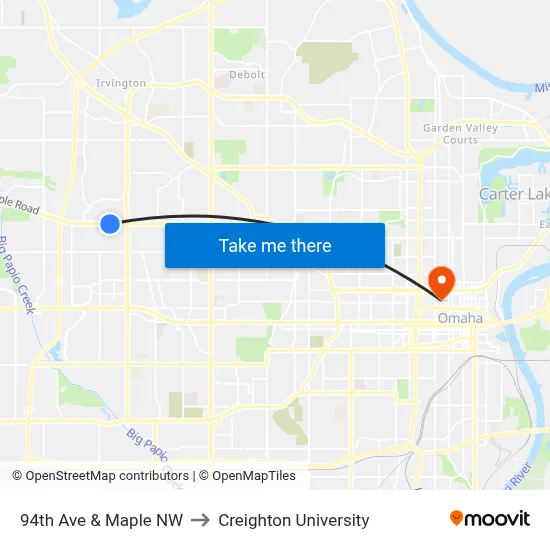94th Ave & Maple NW to Creighton University map