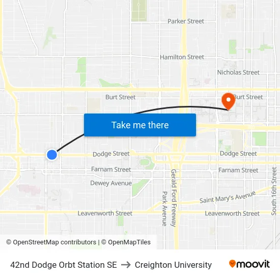 42nd Dodge Orbt Station SE to Creighton University map
