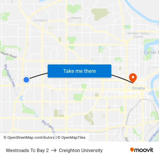 Westroads Tc Bay 2 to Creighton University map