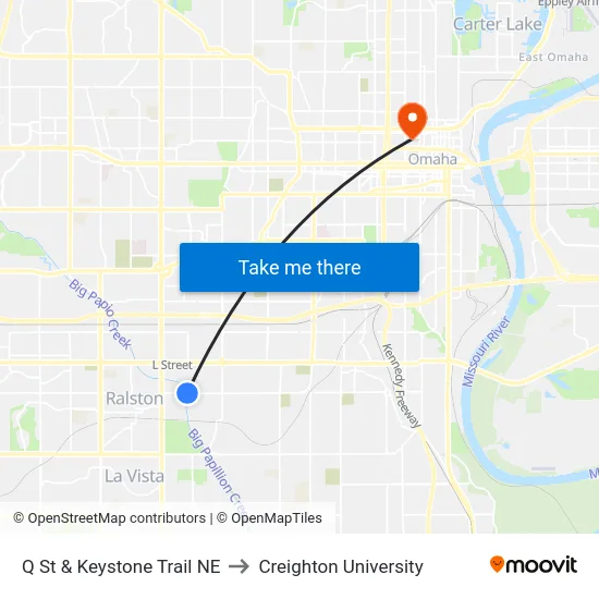 Q St & Keystone Trail NE to Creighton University map