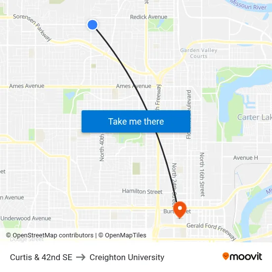 Curtis & 42nd SE to Creighton University map