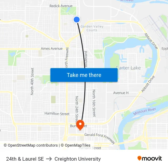24th & Laurel SE to Creighton University map