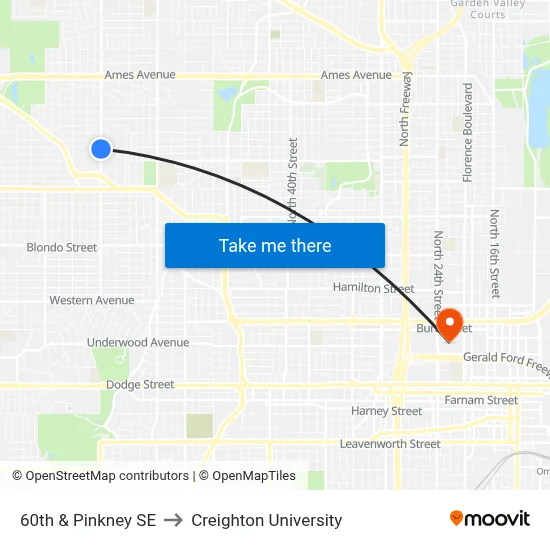 60th & Pinkney SE to Creighton University map