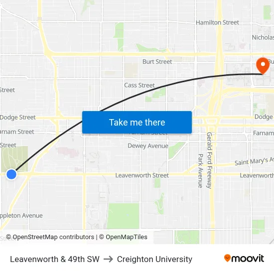Leavenworth & 49th SW to Creighton University map
