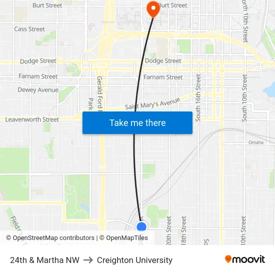 24th & Martha NW to Creighton University map