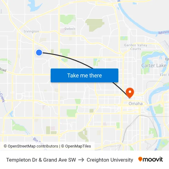 Templeton Dr & Grand Ave SW to Creighton University map