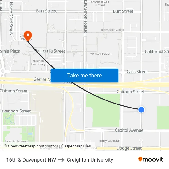 16th & Davenport NW to Creighton University map