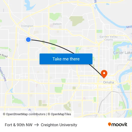 Fort & 90th NW to Creighton University map