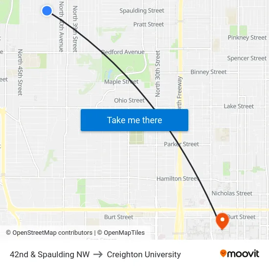 42nd & Spaulding NW to Creighton University map