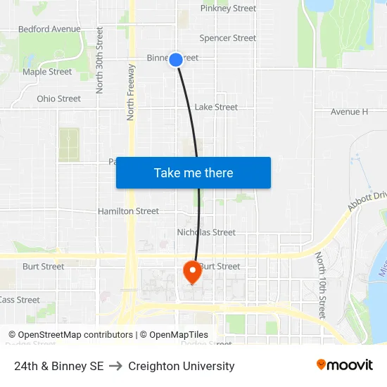 24th & Binney SE to Creighton University map