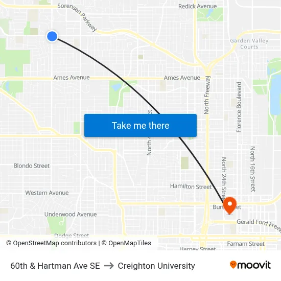 60th & Hartman Ave SE to Creighton University map