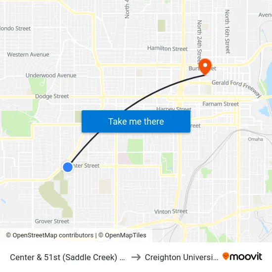 Center & 51st (Saddle Creek) SE to Creighton University map