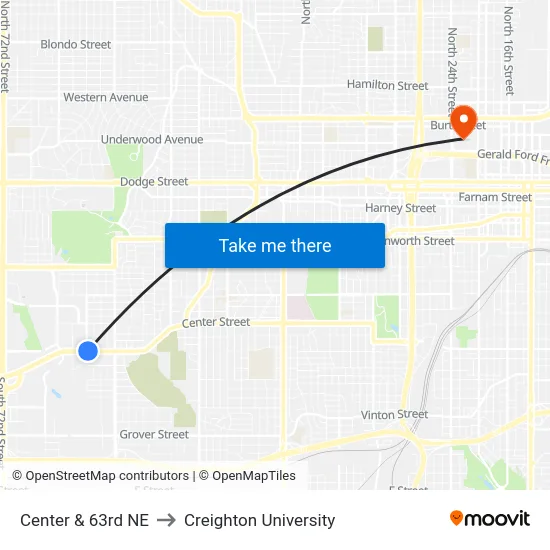 Center & 63rd NE to Creighton University map