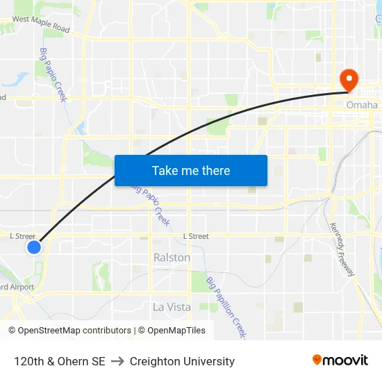120th & Ohern SE to Creighton University map