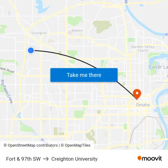 Fort & 97th SW to Creighton University map