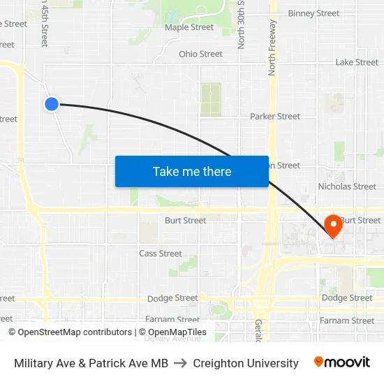Military Ave & Patrick Ave MB to Creighton University map