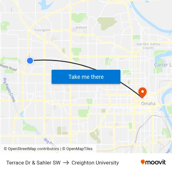 Terrace Dr & Sahler SW to Creighton University map