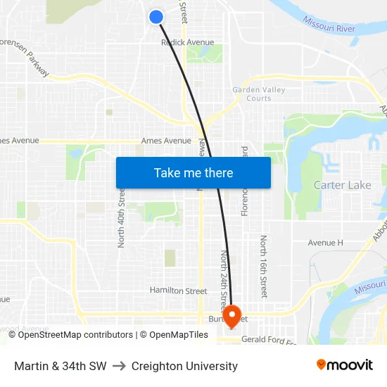 Martin & 34th SW to Creighton University map