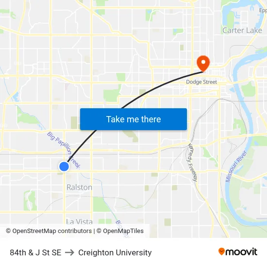 84th & J St SE to Creighton University map