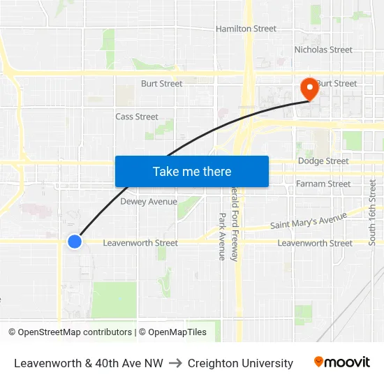 Leavenworth & 40th Ave NW to Creighton University map