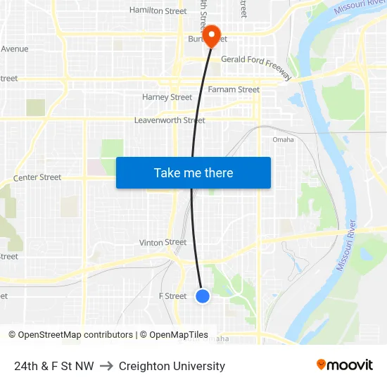 24th & F St NW to Creighton University map