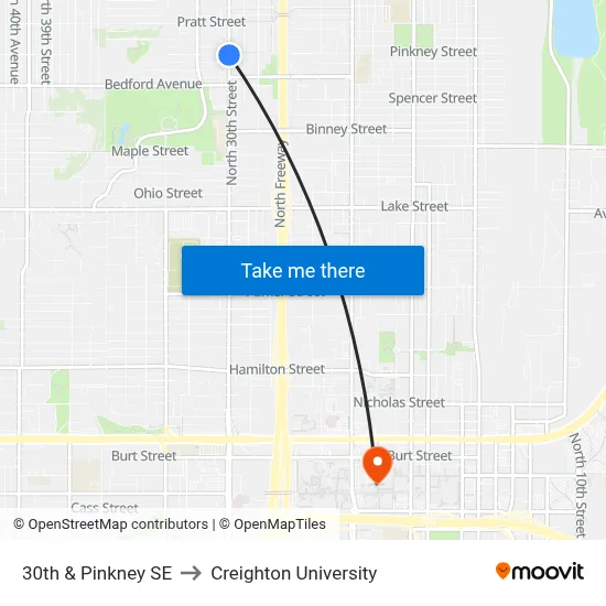 30th & Pinkney SE to Creighton University map