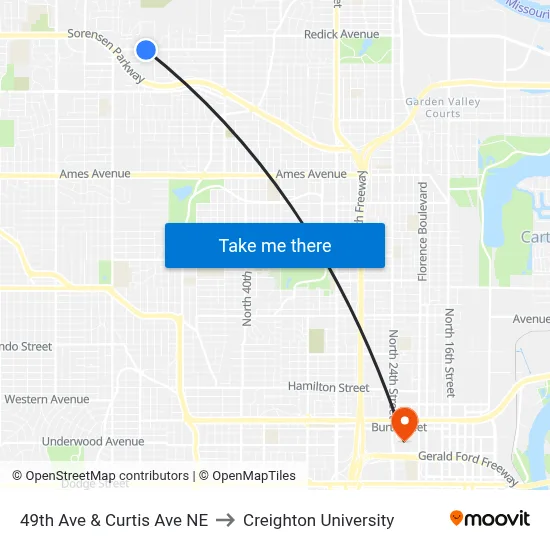 49th Ave & Curtis Ave NE to Creighton University map